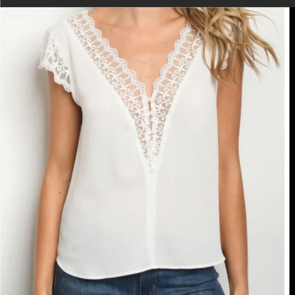 White Blouse With Lace Sleeves - Picture 1 of 3